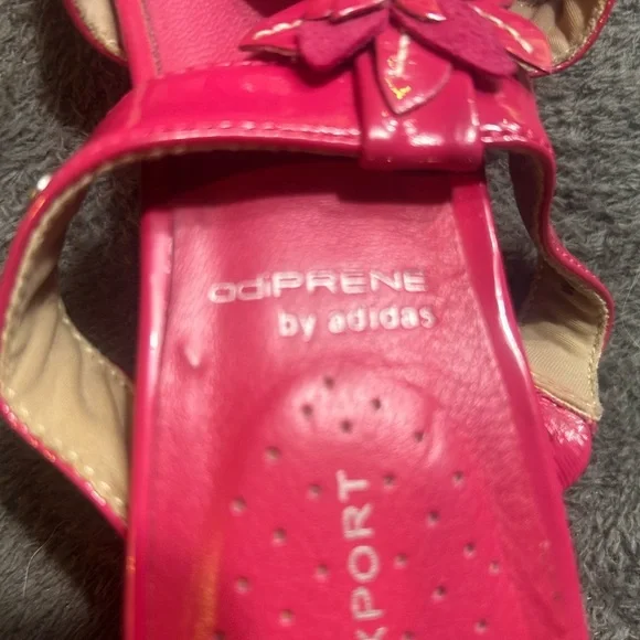 Rockport adiprene 7 hot pink floral, stray, sandals, wedge, heel, shiny leather - Picture 5 of 7